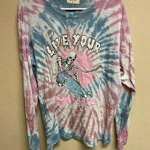 Pink and blue tie-dye skeleton long sleeve tee